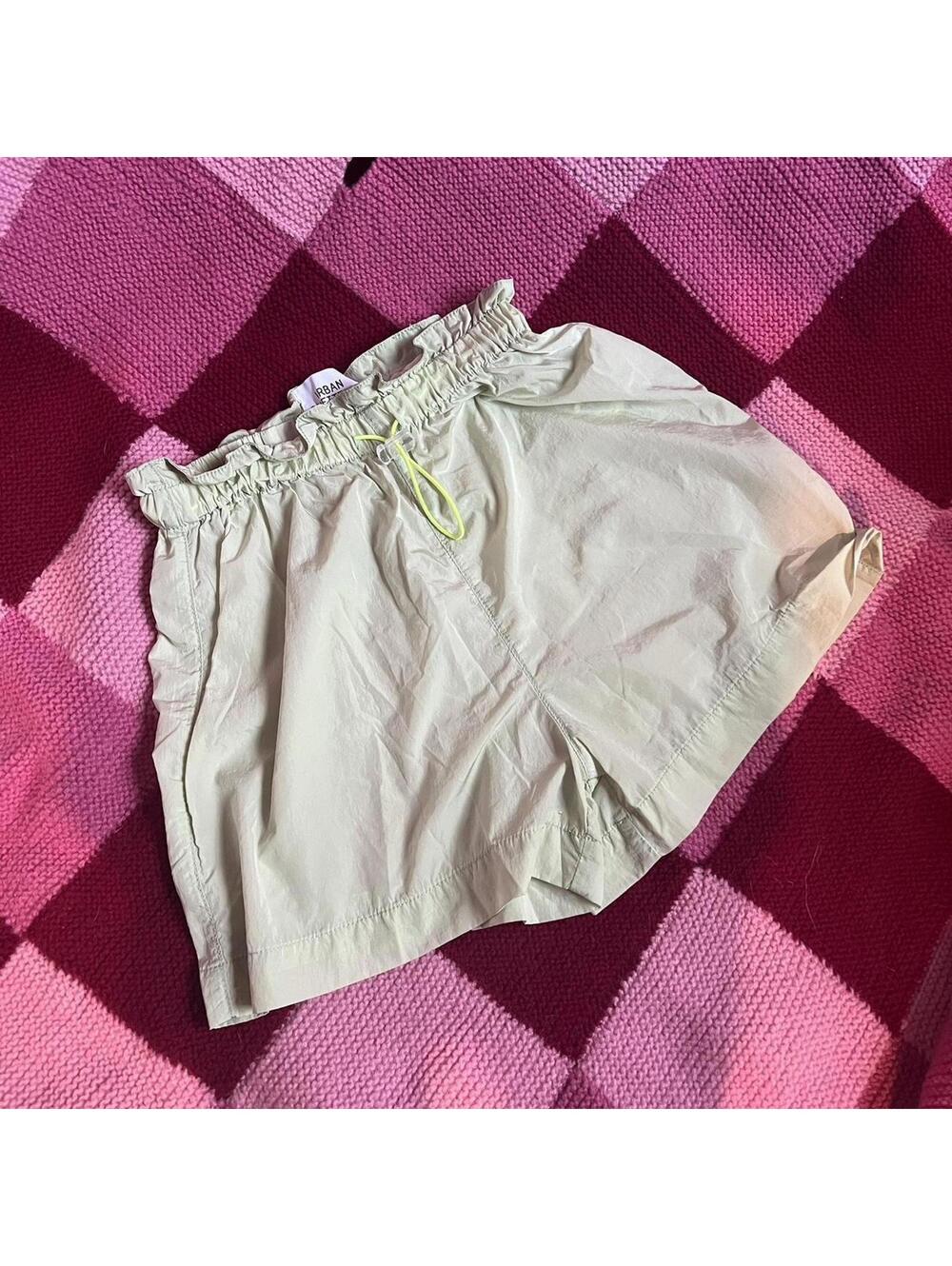 green nylon drawstring shorts
